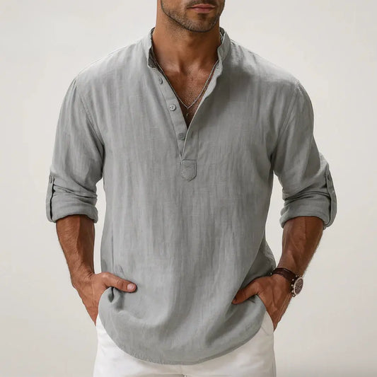 Elbow-Sleeve Button-Up Shirt